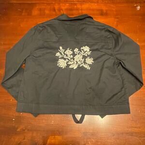 American Rag Embroidered Black Utility Jacket Small Cropped Lightweight